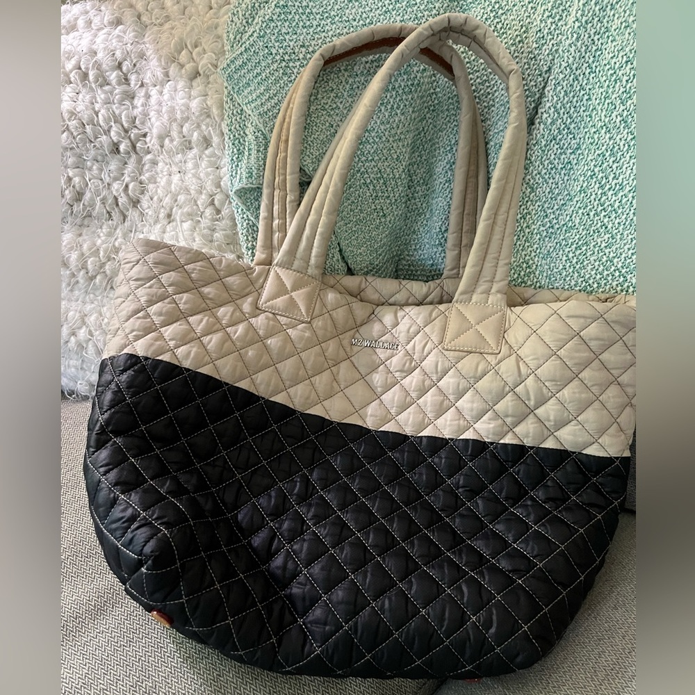 MZ Wallace MMT Medium Metro Tote Black and Mushroom Colorblock Two Tone